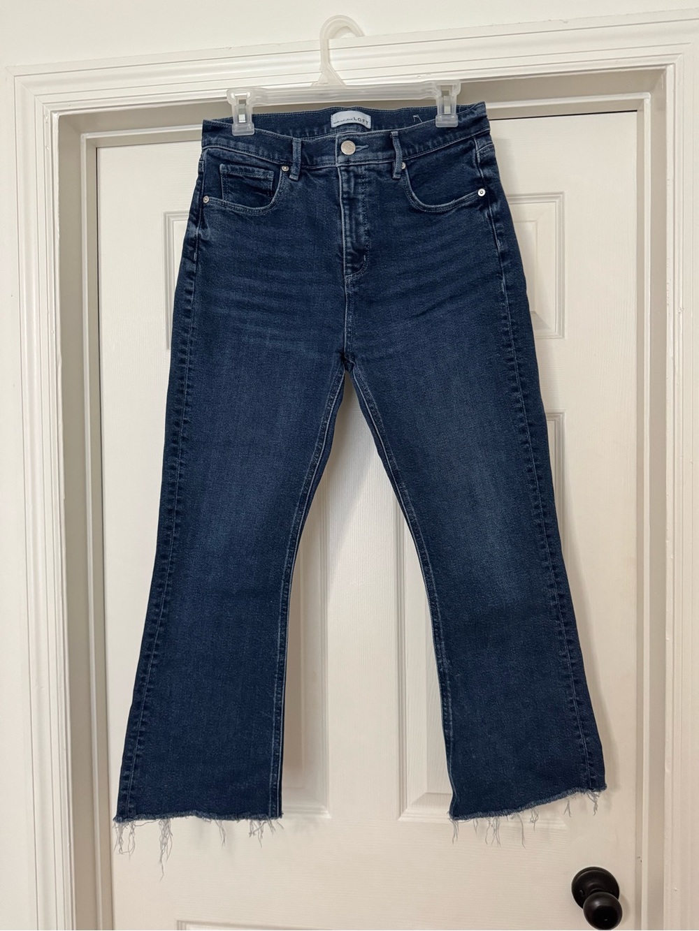 LOFT Dark Wash High Waist Flare Cropped Jeans